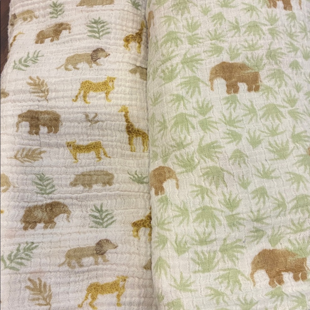 Aden + Anais Set/2 Blankets 100% Cotton Safari Animal /Elephants Muslin Wraps